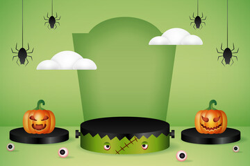 3d product display zombie podium with pumpkin and spider special edition halloween