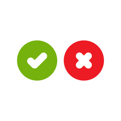 Set of check mark icons. green rounded tick in circle and red cross in circle.