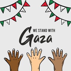 We stand with gaza typography with hand holding flag illustration design