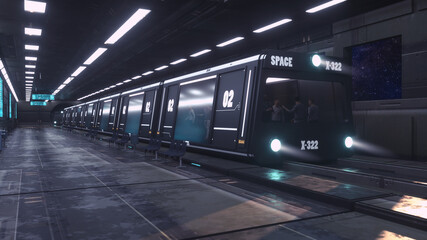 Fototapeta premium 3d render. Futuristic space train concept