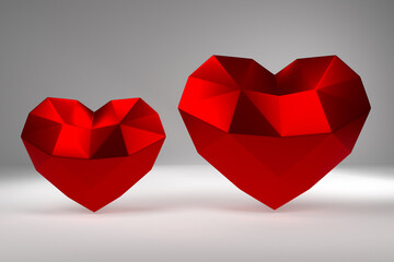 Naklejka na ściany i meble 3D rendering. Red polygonal hearts valentines day
