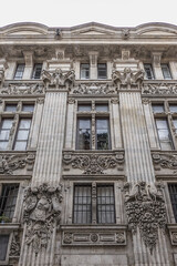 Architectural fragments of the design of an old French house in Toulouse Old town. Toulouse, Haute-Garonne, France.