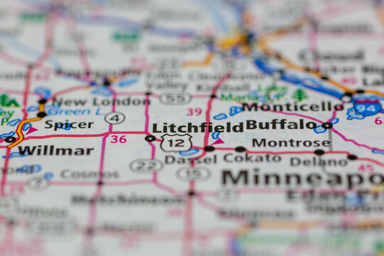05-17-2021 Portsmouth, Hampshire, UK, Litchfield Minnesota USA shown on a Geography map or road map