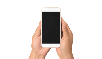 Hand holding smartphone device touching screen