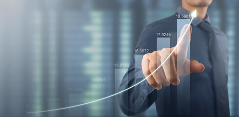Businessman plan graph growth increase of chart positive indicators in his business
