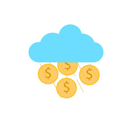 simple vector illustration of coins with dollar sign falling from cloud, represent making money concept or  business income concept