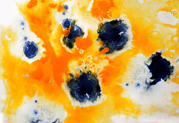 oil Ink, paint, abstract. Closeup blue,yellow abstract hand draw painting background. Highly-textured oil paint.