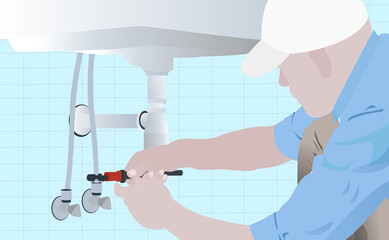 Plumber is working in the bathroom illustration.