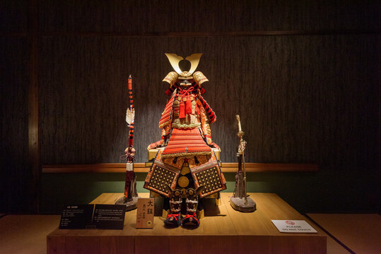 Tokyo, Japan - January 12, 2016: Samurai armors and samurai swords are displayed in the Samurai Museum in Kabukicho Shinjuku-ku, Tokyo - Japan