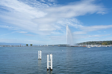 water jet and city of Geneva in Switzerland