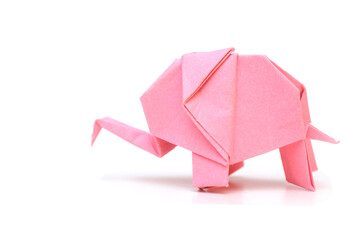 A pink origami elephant