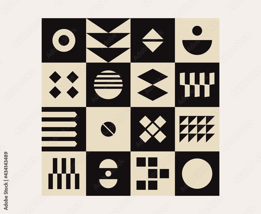 Aufkleber abstract geometric art pattern. bauhaus geometry form primitive bold shapesm, simple tile block desi