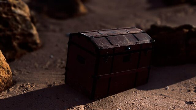 Wooden Treasure Box On The Beach