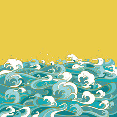 Vector background with waves in traditional oriental style. - 434144849