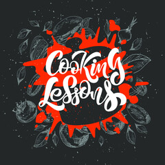 Cooking lessons poster in sketch style. Vector illustration