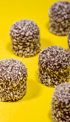 chocolate marshmallows covered with coconut flakes