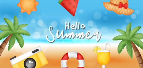 Summer sale banner with summer element .