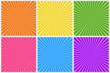 Collection of abstract colorful striped backgrounds. Retro pop art stylish patterns. Fashion design 70-80s
