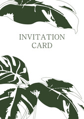 invitation card with Monstera leaves Tropical leaf