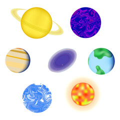set of different planets on a white background. vector illustration. collection for creating posters, banners and postcards.