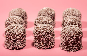 chocolate marshmallows covered with coconut flakes