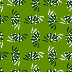 Nature seamless pattern with botanic geometric flowers daisy ornament. Light green background.