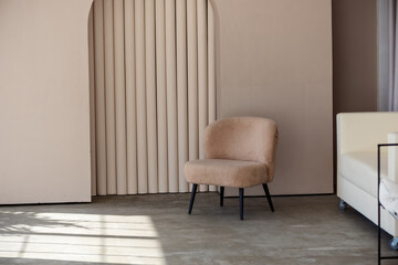 A chair in modern style room.Shadow and light. Copy space