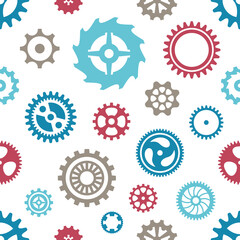 Vector seamless gear wheels pattern on white