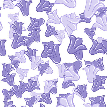 Creative floral seamless pattern with purple campanula random ornament. Isolated print. Doodle shapes.