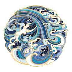 Traditional oriental sea waves in the form of a circle.