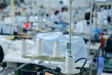 Sewing machine in a textile factory