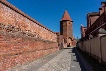 Fototapeta premium Medieval defensive wall and the best-preserved Ivy Tower (Baszta Bluszczowa). Lębork, Poland.
