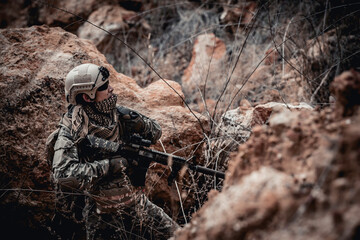 Soldiers of special forces on wars at the desert,Thailand people,Army soldier