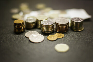 bills and coins money close-up