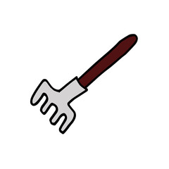 Sketch of a rake. Rakes with a long handle. Garden tools. Doodle illustration. Isolated on white background. Easy to change color.