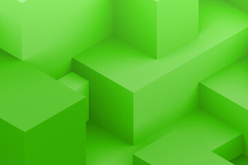 Fototapeta na wymiar Abstract green geometric cubic dark color background. isometric 3d render.