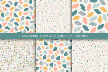 Collection of vector seamless colorful patterns - vintage design. Trendy delicate textile backgrounds. Simple unusual prints