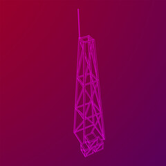 Antenna. Telecommunications signal transmitter radio tower. Communications concept. Wireframe low poly mesh vector illustration
