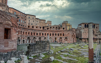 Rome Italy, Trajan forum the "mercati" impressive old market view under dramatic sky