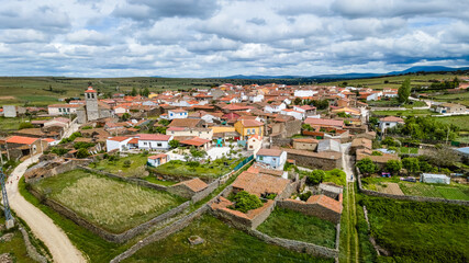 Fototapeta na wymiar Panoramic of old stone town with old houses and narrow streets. Avila