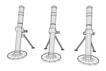 Firearm weapon army mortar and mine. Wireframe low poly mesh vector illustration