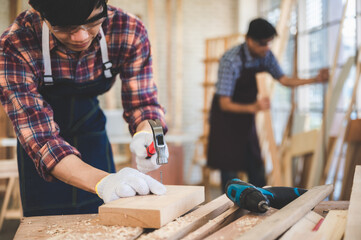 professional carpenters woodworking teamwork together creatively, creative carpenter working...