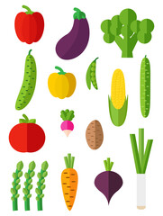 Vector set of vegetables isolated on white background. Healthy food. Flat illustration.