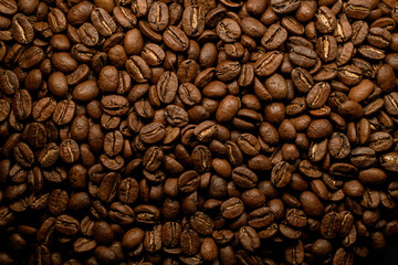 Great composition of brown roasted coffee beans. Can be used as background.
