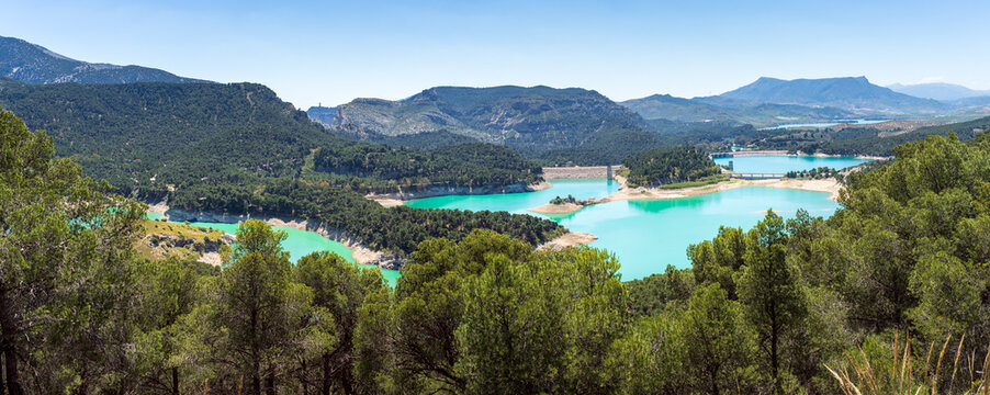 Dam in the mountains. Mirador de tres embalses, M&aacute;laga, Spain