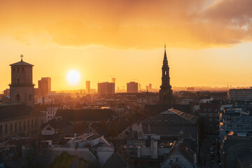 view of the city of Copenhagen at sunset