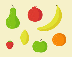 Set of fruits. Vector flat illustration