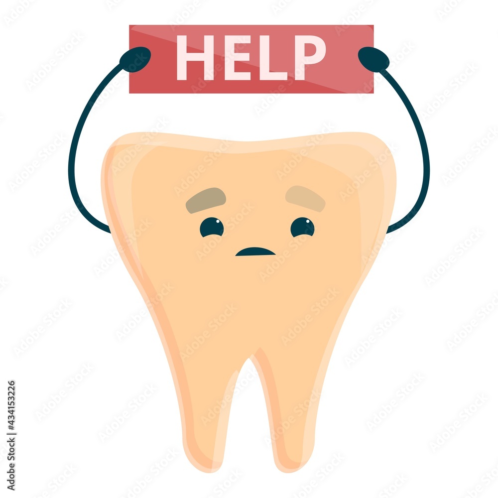 Poster help tooth caries icon. cartoon of help tooth caries vector icon for web design isolated on white ba