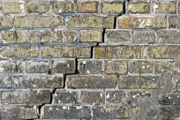 Old cracked brick wall