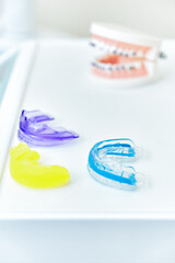 medical dental plastic silicone mouth guards on the table